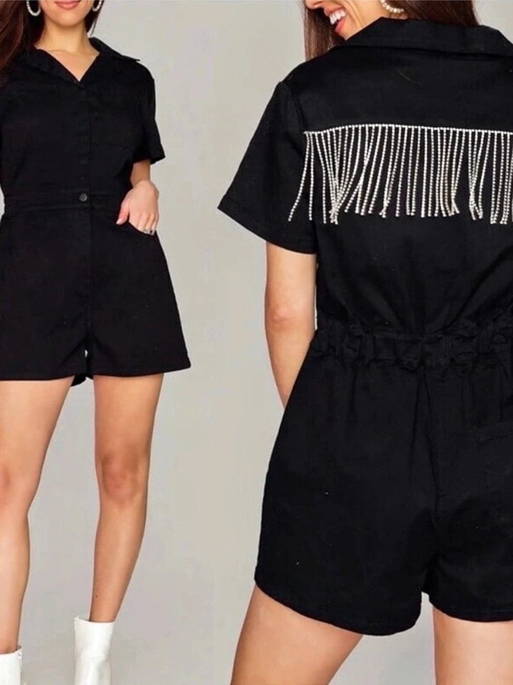 BuddyLove Jessie Crystal Fringe Romper Black